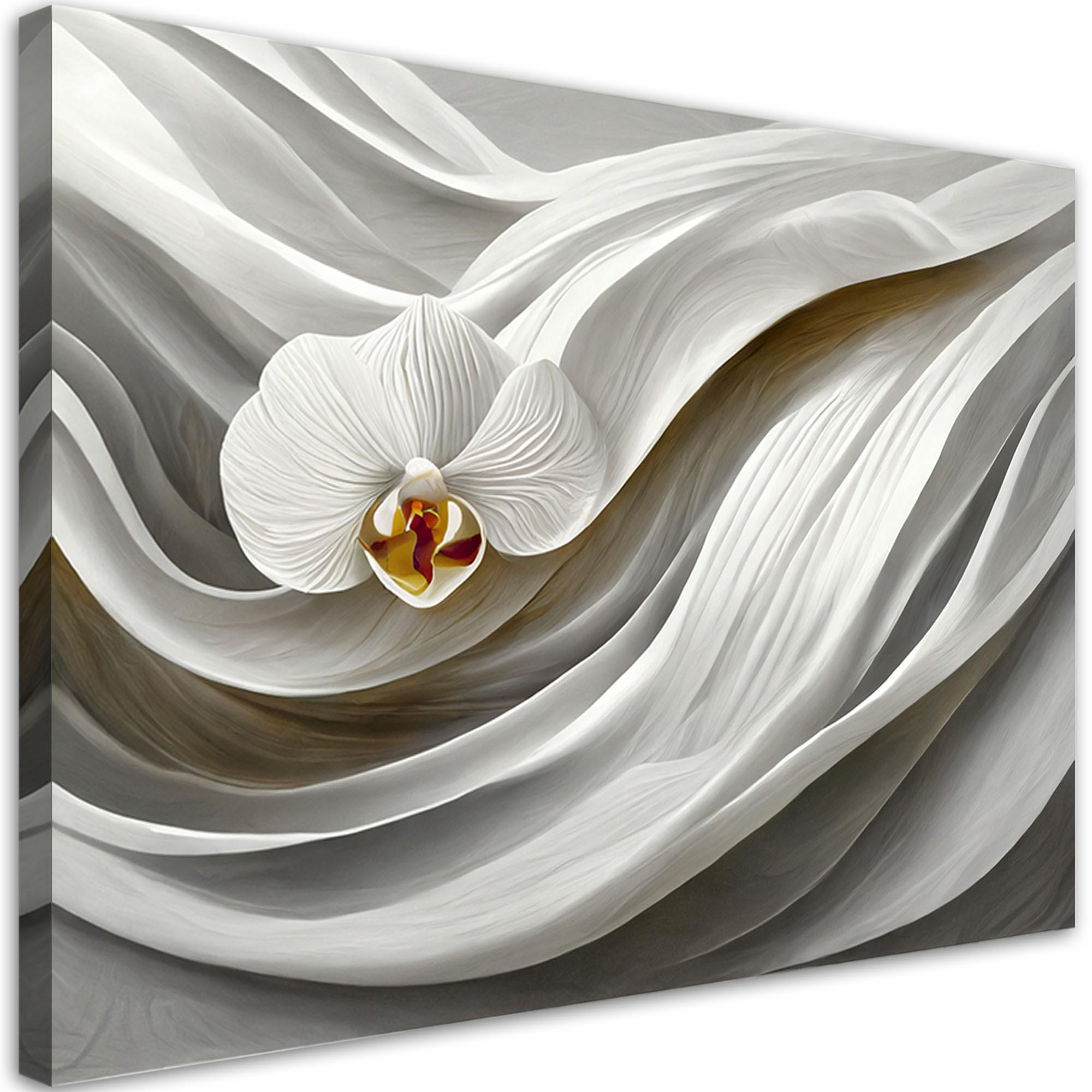 LEINWANDBILD Weiße Orchidee und 3D-Abstraktion 120x80cm - Weiß, Textil (120/80cm) - Feeby