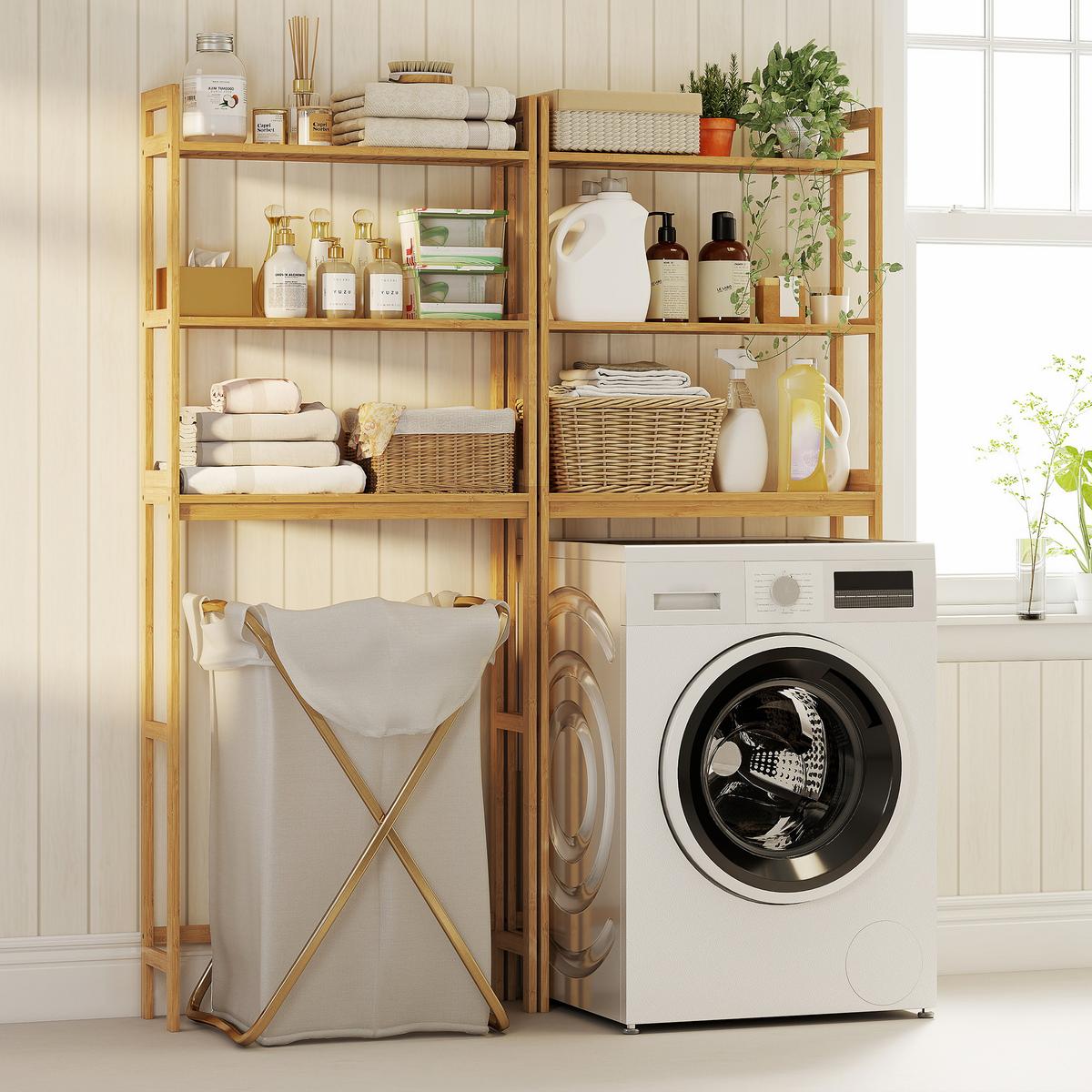 TOILETTENREGAL 3-stöckiges Badregal Standregal mit Kippschutz, Bambus, Natur - Naturfarben, Holz (20/165/68cm) - Kleankin