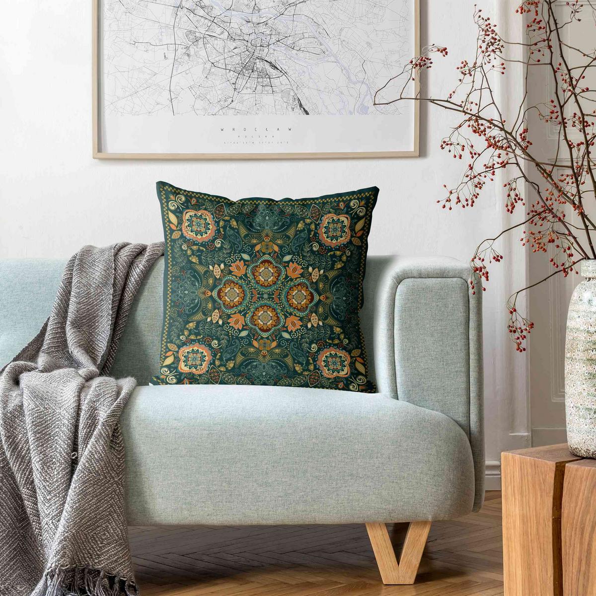 KISSENBEZUG Detailliertes Boho Muster in Grün 40/40 cm - Grün, Textil (40/40cm) - Bilderwelten
