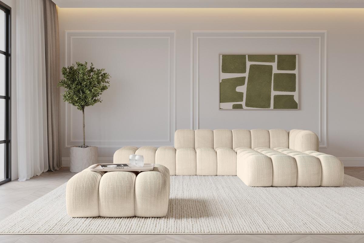 POUF OLEA-PUF 91x87x44 cm Beige Cord Modular Sitzhocker - Greige/Beige, Holzwerkstoff/Kunststoff (91/44/87cm) - ALTDECOR