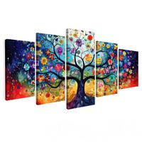 LEINWANDBILD 5er Set Bunt - Baum des Lebens - Blumen - Abstrakt 150x80 cm - Blau, Textil (150/80cm) - MuchoWow