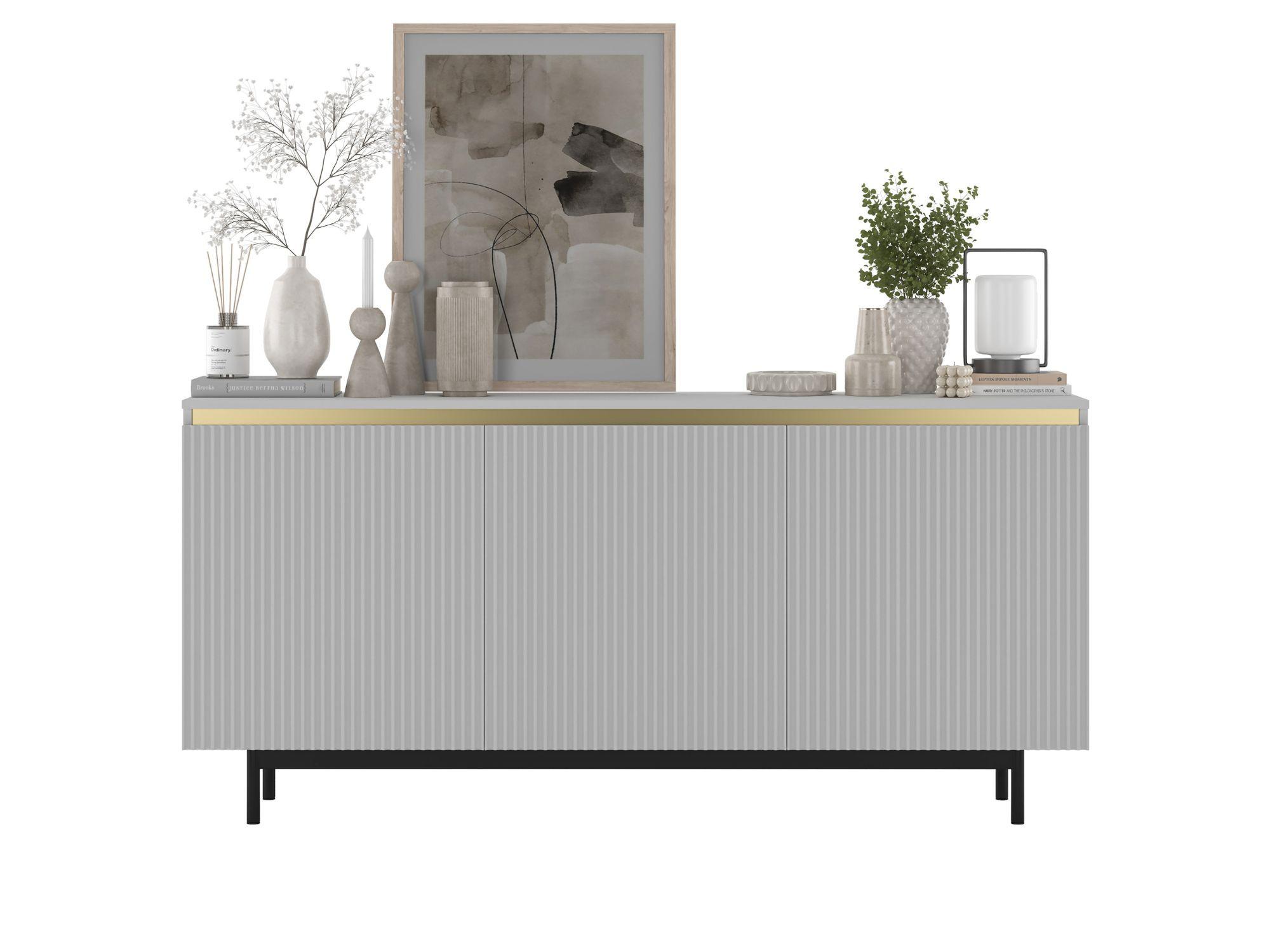 KOMMODE Selene 3D Weiß matt 167 cm mit schwarzem Metallrahmen - Schwarz/Weiß, Holzwerkstoff/Metall (166.8/79/35cm) - Meble Lindner