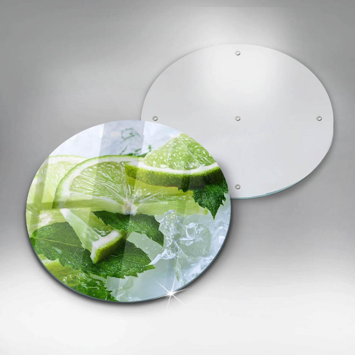 GLASPLATTE Ø 40 cm Limette Minze und Eis - Olivgrün, Glas (40/40cm) - Wallfluent