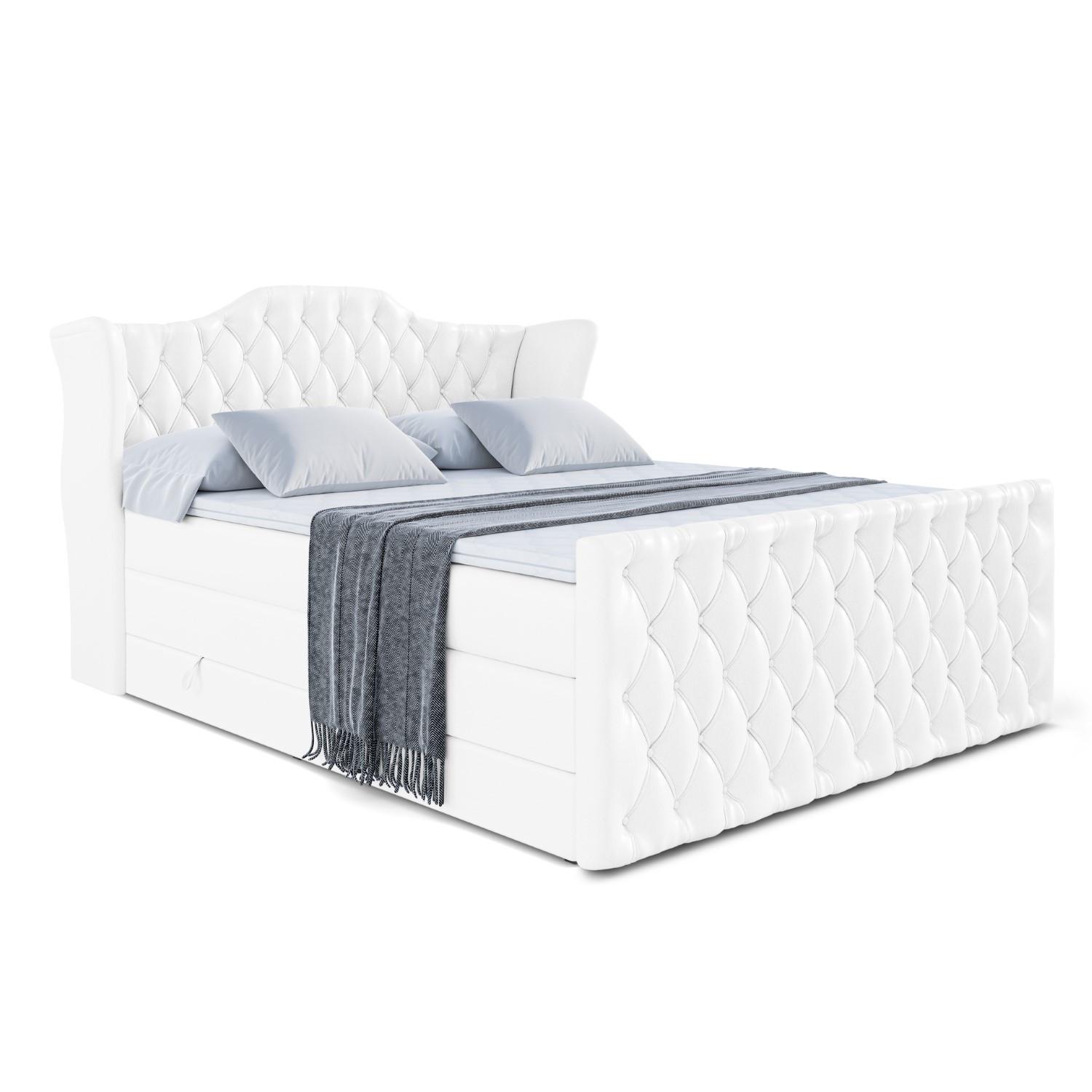 BOXSPRINGBETT VILA-Z KING - 140x200 - H3/H4 - Weiß Hochglanz - Weiß Hochglanz, Holzwerkstoff (140/200cm) - ALTDECOR