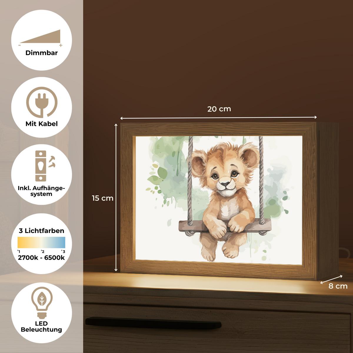 NACHTTISCHLAMPE Löwe - Tier - Kinder - Dschungel 20x15 cm - Weiß, Holzwerkstoff (8/20/15cm) - OnlyWow