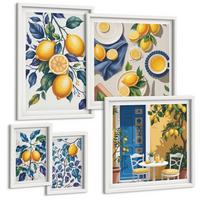 BILDER SET 5er Set - 50x50 cm & 20x30 cm & 40x60 cm Weißer Rahmen - Grüne Oliven, Eukalyptus - Weiß, Kunststoff (40/60cm) - TULUP