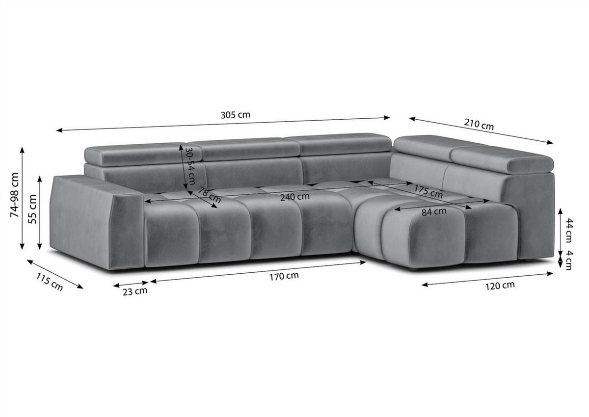ECKSOFA Darcy - Grau, Holzwerkstoff/Textil (305/210cm) - Fun Möbel