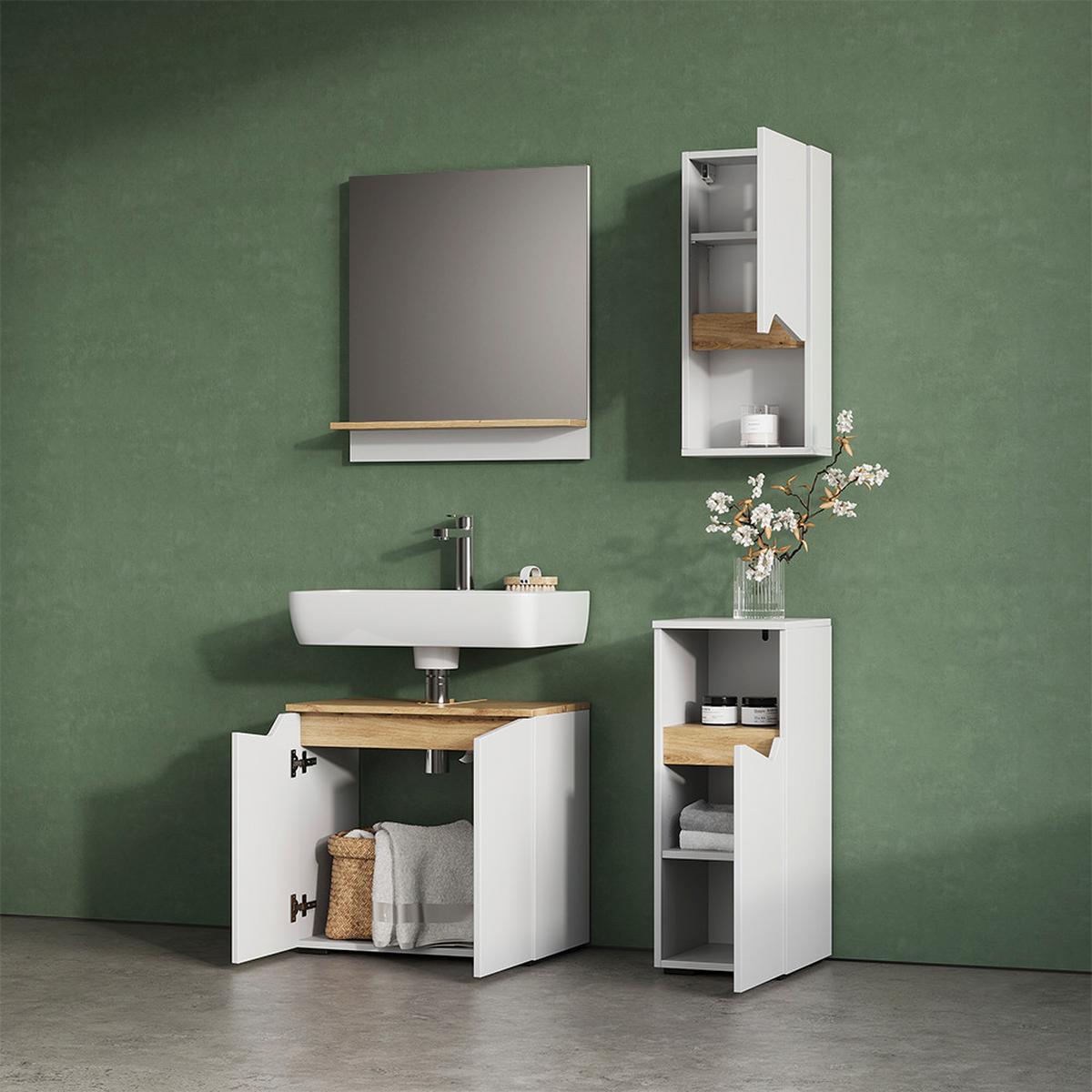 BADMÖBEL-KOMBINATION Timavo Weiß 4 Teile - Weiß, Holzwerkstoff (60/57/35cm) - Livinity®