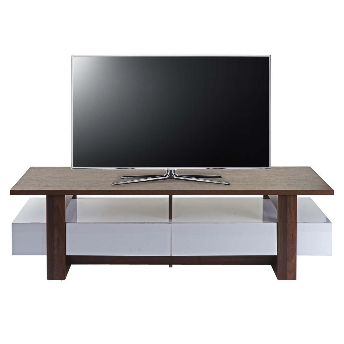 TV-RACK Walnuss Dekor, Hochglanz Reinweiß - Weiß Hochglanz/Walnussfarben, Holzwerkstoff (150/45/45cm) - MCW