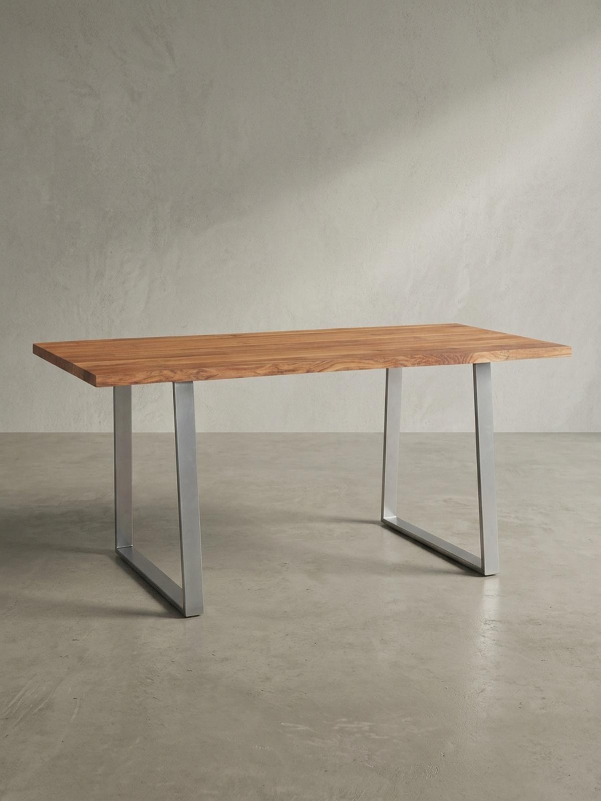 SCHREIBTISCH Massivholz Baumkante Chromgestell Handarbeit TARN, Goldbraun-Chrom 200x100x76 cm - Chromfarben/Braun, Holz/Metall (100/200/76cm) - KADIMA DESIGN