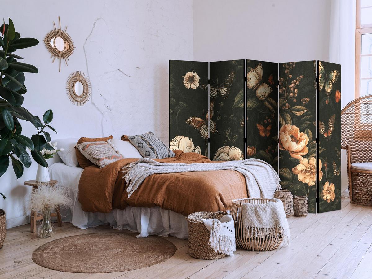 PARAVENT 5-tlg 225x172 cm Schmetterlinge und Blumen - Multicolor, Holz/Textil (225/172/3cm) - Muralo