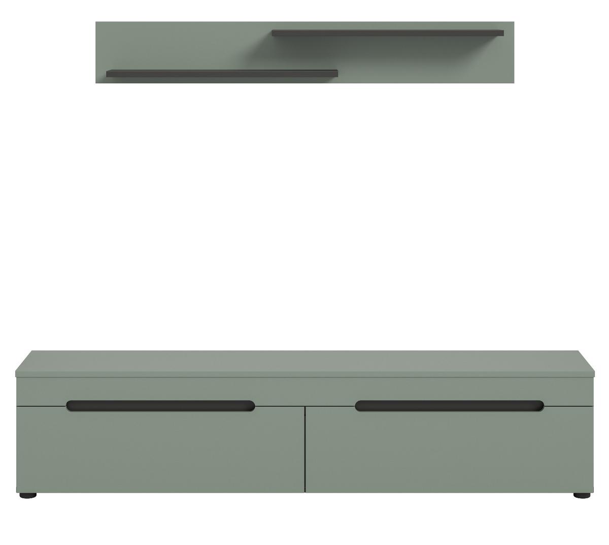 WOHNKOMBINATION Salbei grün, grau, 2er Set Lowboard 170 cm und Wandboard - Salbeigrün/Schwarz, Holzwerkstoff/Kunststoff (170/180/33cm) - Inn.Furn
