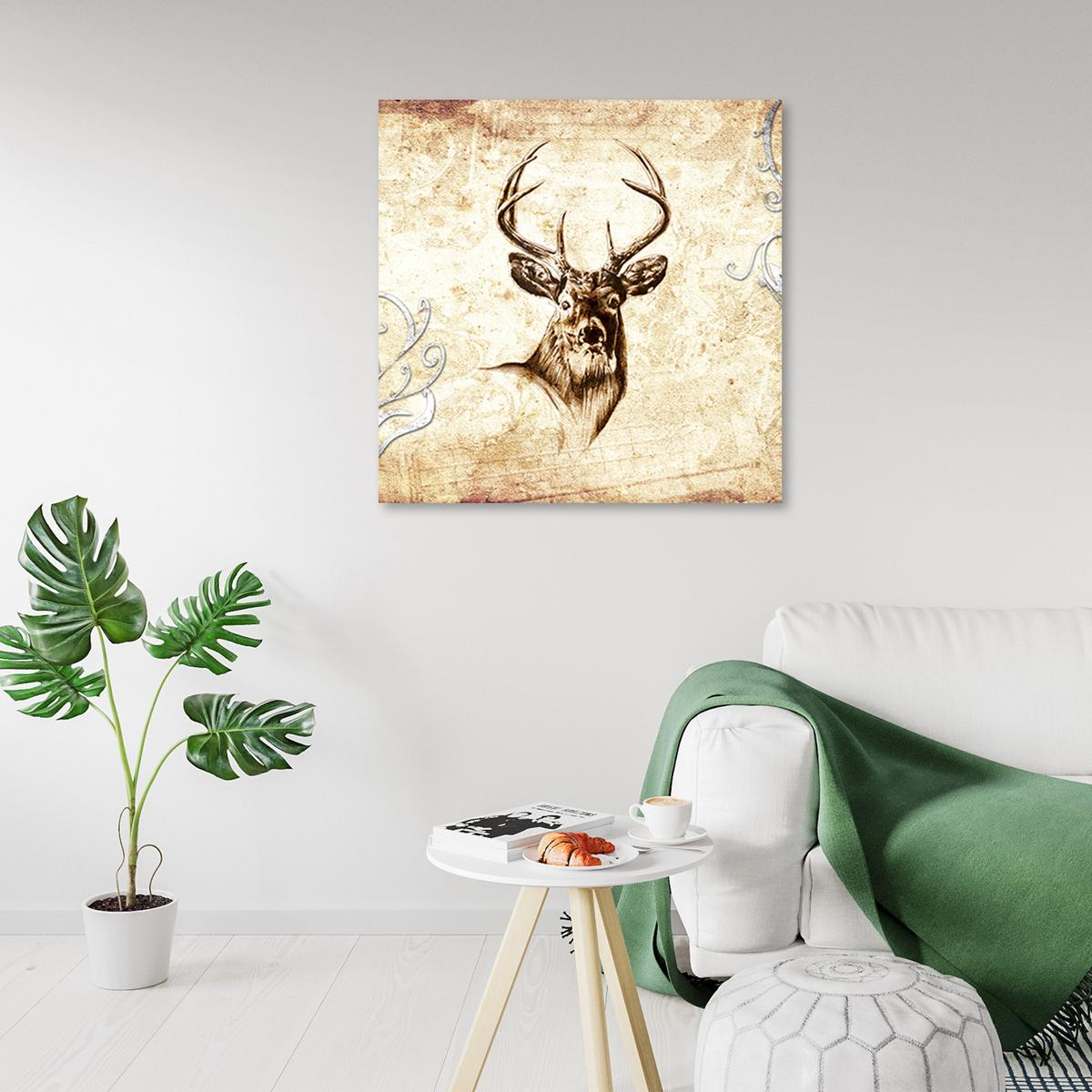 WANDBILD vintage hirsch - Beige, Textil (30/30cm) - Feeby