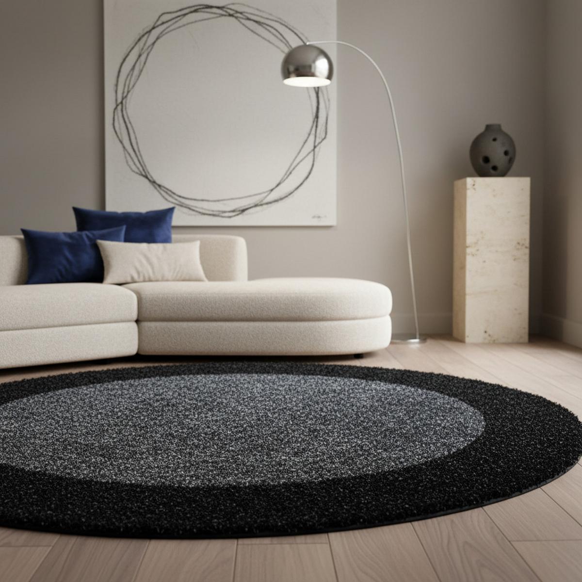 TEPPICH Hochflor RHEIN in Anthrazit, mit Bordüre, Ø 160 cm - Anthrazit, Textil (160/160cm) - KADIMA DESIGN