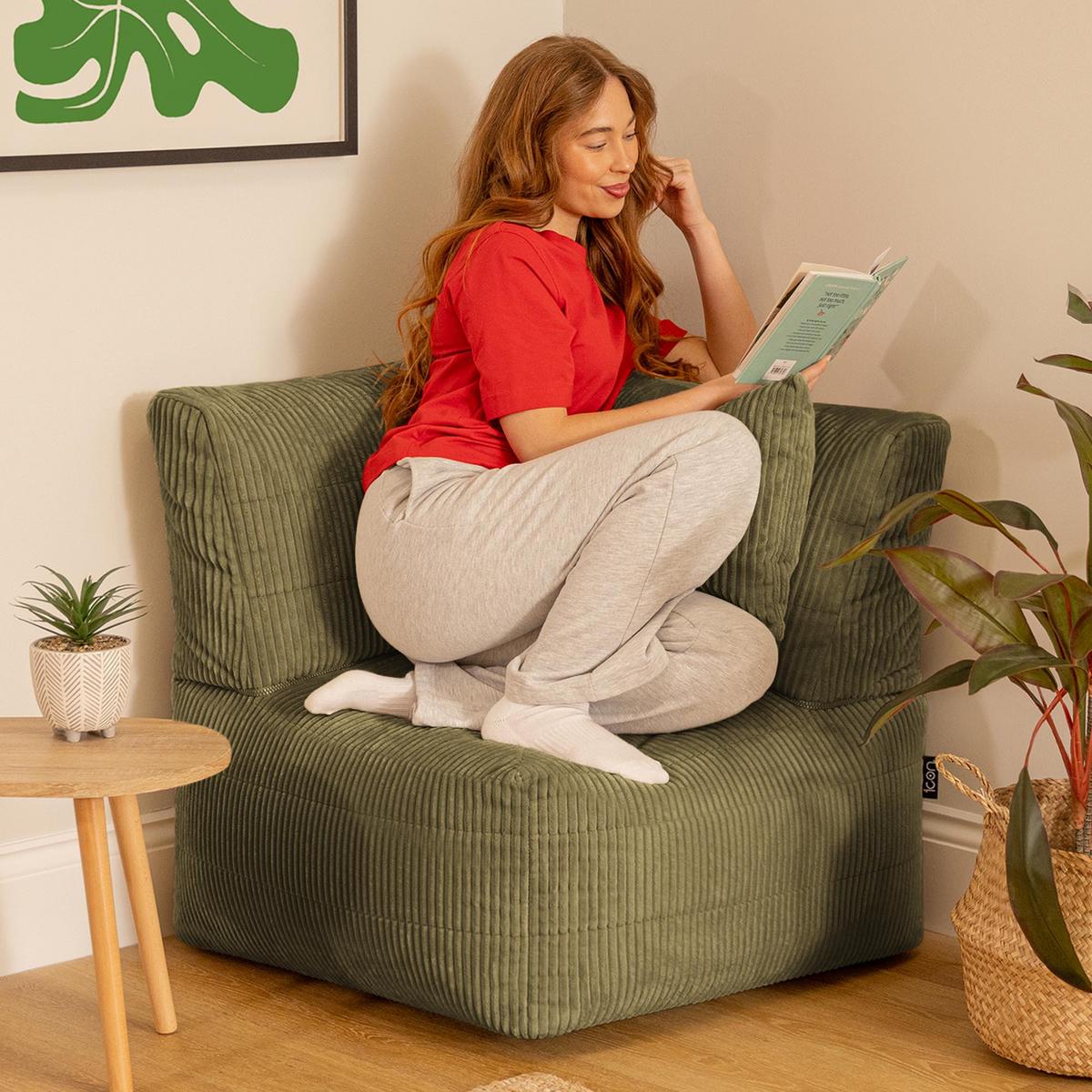 SITZSACK-ECKSOFA Noa modular Cord - Salbeigrün, Textil (78/70/78cm) - icon