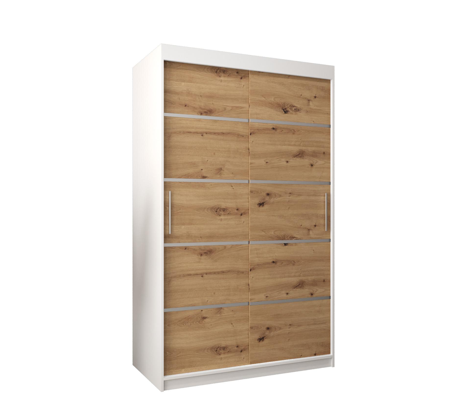 SCHWEBETÜRENSCHRANK 200/120/62 2-türig - Silberfarben/Eiche Artisan, Holz/Kunststoff (120/200/62cm) - MÖBEL KRYSPOL