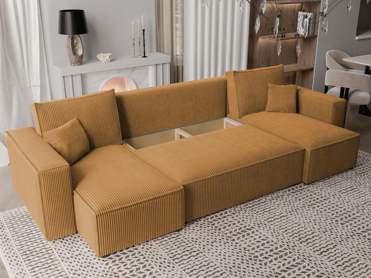 WOHNLANDSCHAFT Adara Schlaffunktion - Gelb, Holzwerkstoff/Textil (312/83/145cm) - Fun Möbel