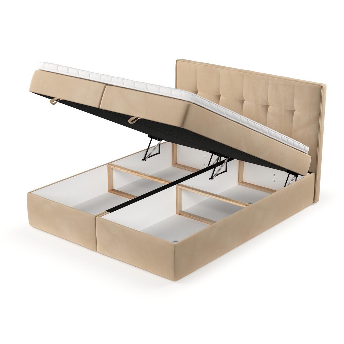 BOXBETT Tivra 200/200 cm Beige im Kronos Stoff - Beige/Schwarz, Holz/Holzwerkstoff (200/200cm) - AltaBeds