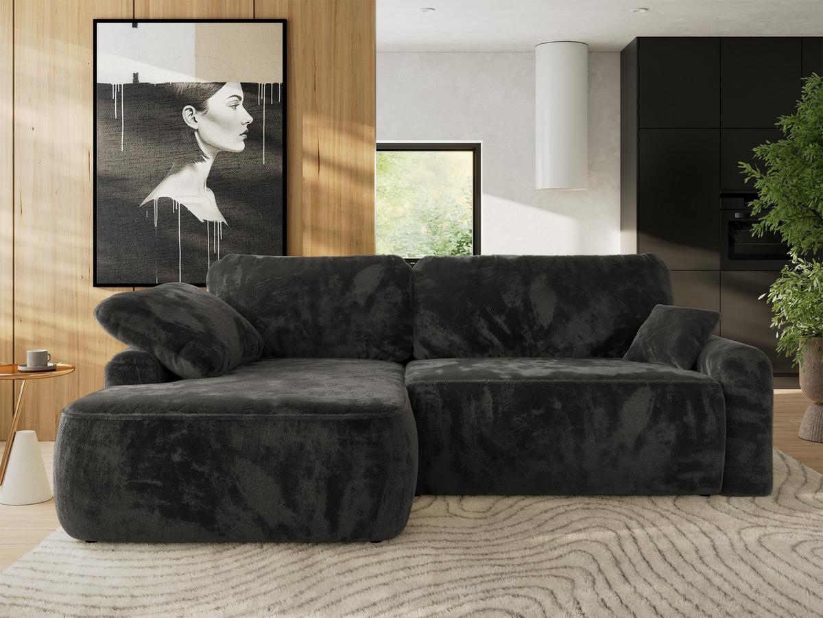 ECKSCHLAFSOFA CUBO L Dunkelgrau Plüsch - links - Dunkelgrau/Schwarz, Kunststoff/Textil (273/187cm) - MKS