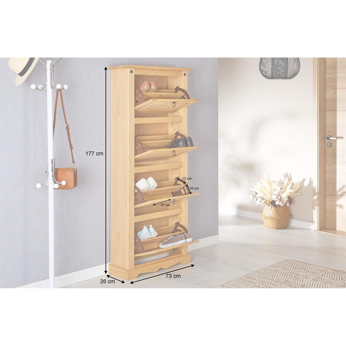 MEXIKO MÖBEL SCHUHSCHRANK TEQUILA - Kieferfarben, Holz (73/177/26cm) - IDIMEX
