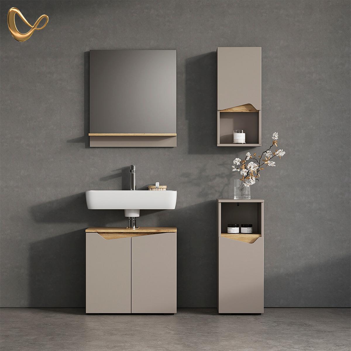 BADMÖBEL-KOMBINATION Timavo Greige 4 Teile - Greige, Holzwerkstoff (60/57/35cm) - Livinity®