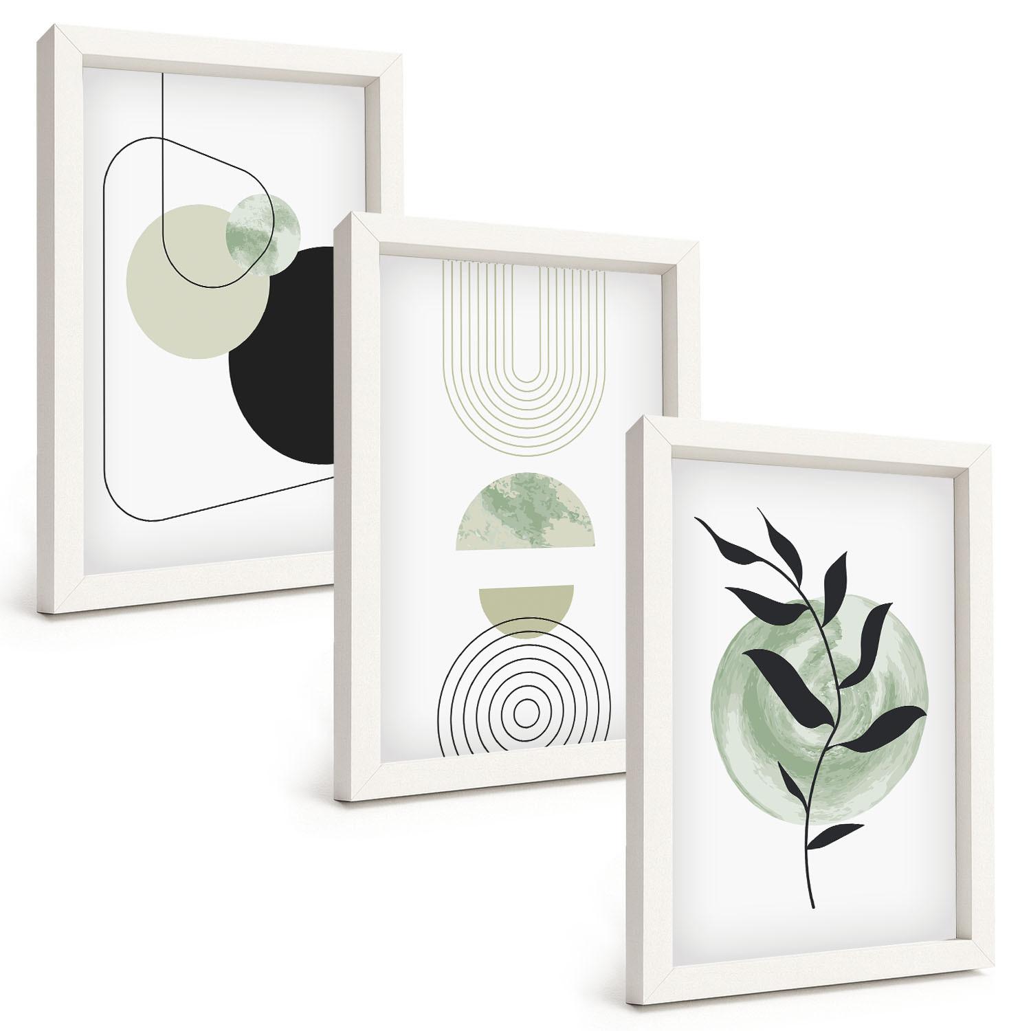 BILDER SET 3er Set - 20x30 cm Weißer Rahmen - Abstrakte Pflanzenformen - Weiß, Kunststoff (20/30cm) - TULUP