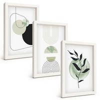 BILDER SET 3er Set - 20x30 cm Weißer Rahmen - Abstrakte Pflanzenformen - Weiß, Kunststoff (20/30cm) - TULUP