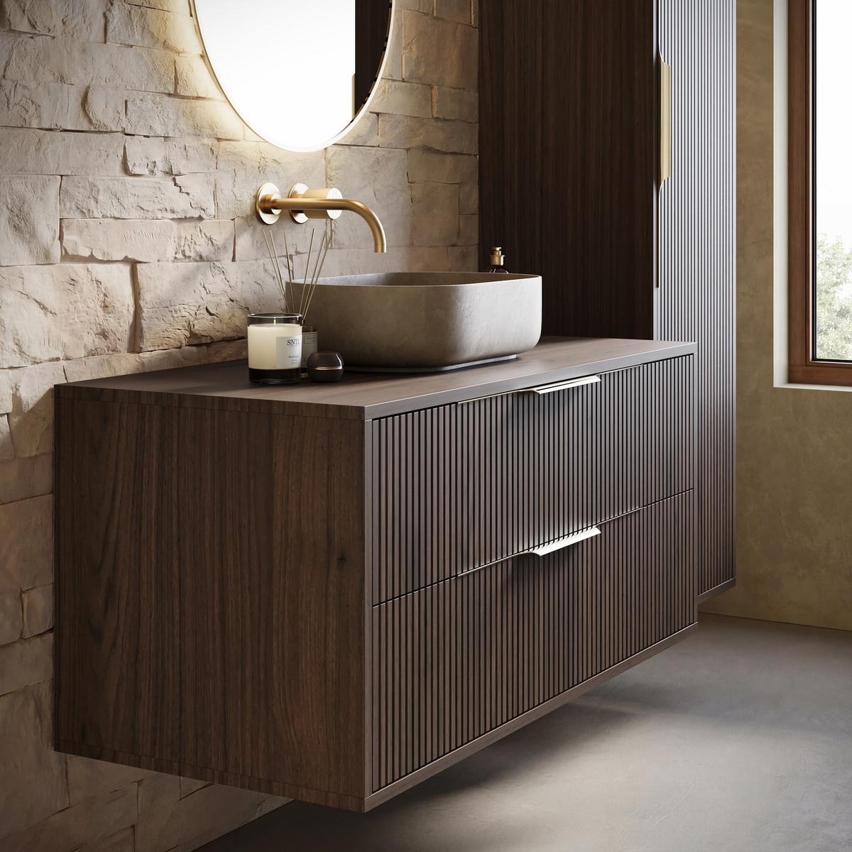 BADMÖBEL-SET Rimini 2 Teile Walnuss Braun - 100 x 46 x 46 cm - Eichefarben, Holz (100/46/46cm) - Badplaats