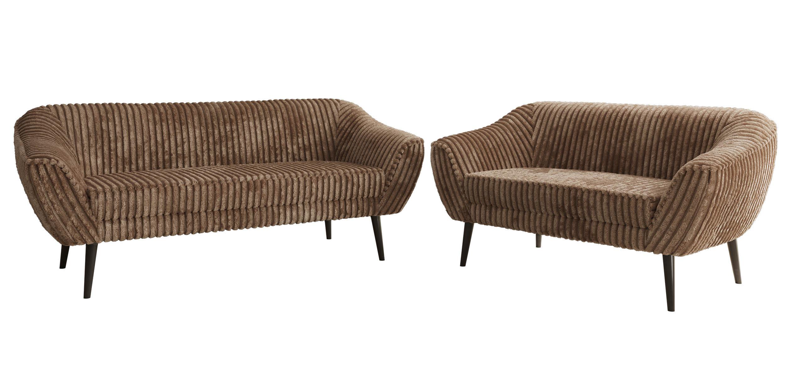 SITZGARNITUR PIRS 3+2 - Braun Cord - Schwarze Beine - Schwarz/Braun, Holzwerkstoff/Textil (180/75/74cm) - MKS