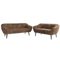 SITZGARNITUR PIRS 3+2 - Braun Cord - Schwarze Beine - Schwarz/Braun, Holzwerkstoff/Textil (180/75/74cm) - MKS