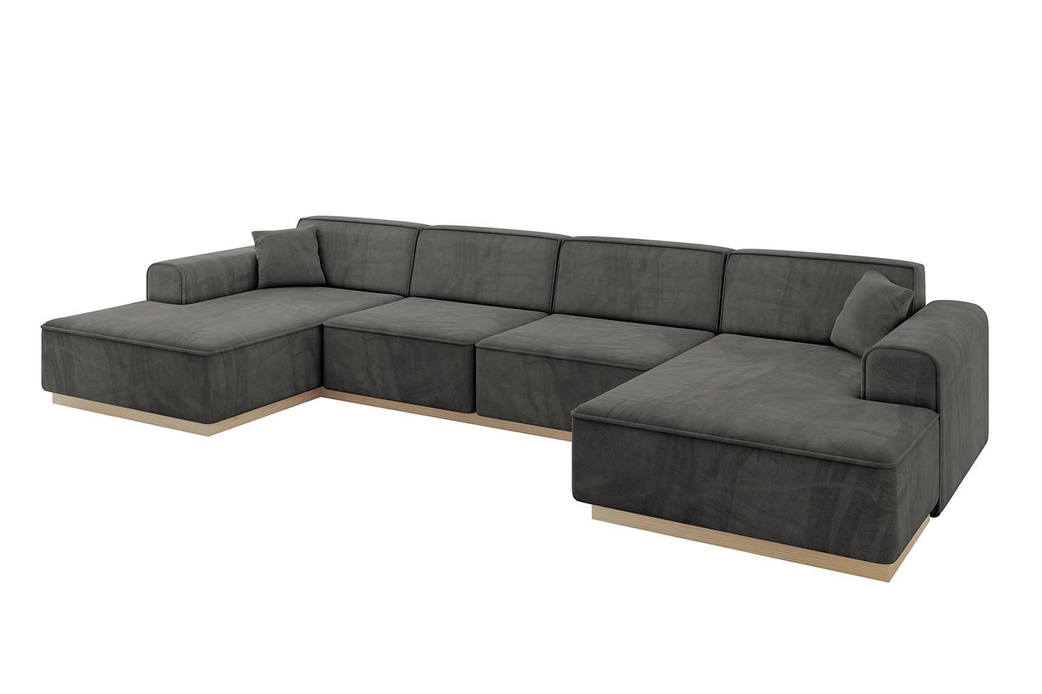 WOHNLANDSCHAFT IREA-U2 - 386x165x80 cm Ecru - Anthrazit, Holzwerkstoff/Textil (386/80/165cm) - ALTDECOR