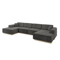 WOHNLANDSCHAFT IREA-U2 - 386x165x80 cm Ecru - Anthrazit, Holzwerkstoff/Textil (386/80/165cm) - ALTDECOR