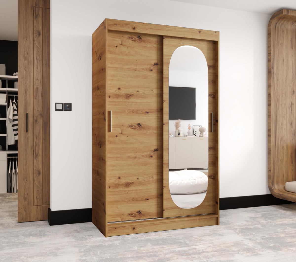 SCHIEBETÜRENSCHRANK mit Spiegel ROYAL 200/120/62 2-türig - Silberfarben/Eiche Artisan, Holz (120/62/120cm) - MÖBEL KRYSPOL