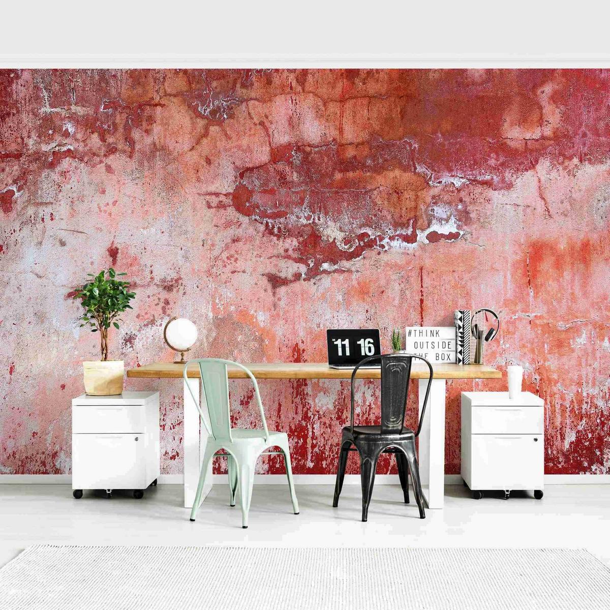 FOTOTAPETE Grunge Betonwand Rot 288/190 cm - Rot, Papier (288/190cm) - Bilderwelten