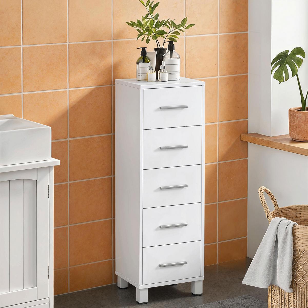 KOMMODE Spanplatte Weiß - Silberfarben/Weiß, Holzwerkstoff/Metall (30/95/30cm) - HOMCOM