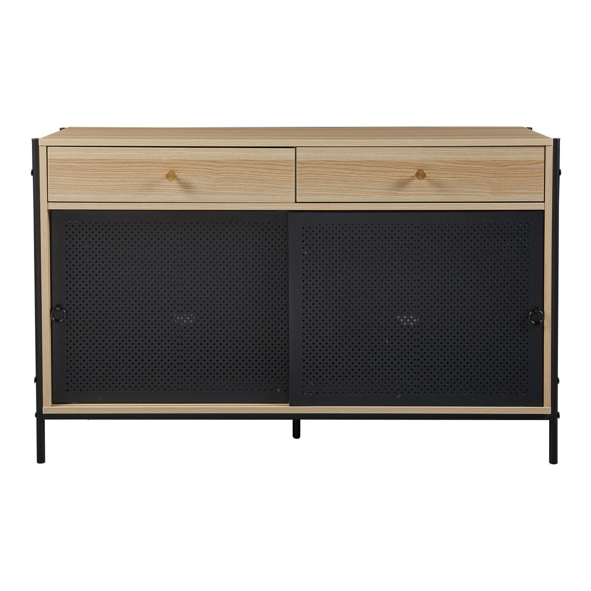 FERNSEHSCHRANK Tysnes - Eichefarben/Schwarz, Holzwerkstoff/Metall (40/75/120cm) - [en.casa]
