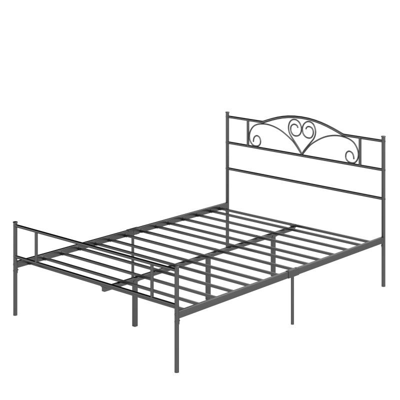 BETT 140 x 200 cm Stahl mit Lattenrost, Unterbettaufbewahrung, Kopf- und Fußteil - Schwarz, Metall (140/200cm) - HOMCOM