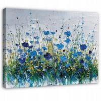 LEINWANDBILD Blumen Aquarell Blau 100x70 cm - Multicolor, Holzwerkstoff (100/70cm) - Wallarena
