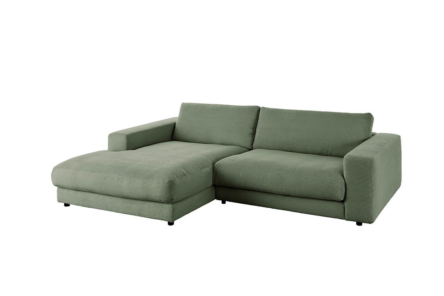 ECKSOFA MADELINE Grün Cord - Schwarz/Olivgrün, Kunststoff/Textil (270/190cm) - KAWOLA