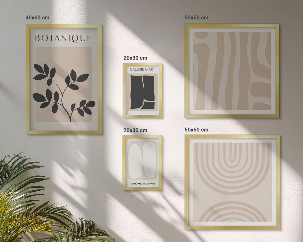 BILDER SET 5er Set - 50x50 cm & 20x30 cm & 40x60 cm Goldrahmen - Boho-Pflanzenposter - Goldfarben, Kunststoff (40/60cm) - TULUP