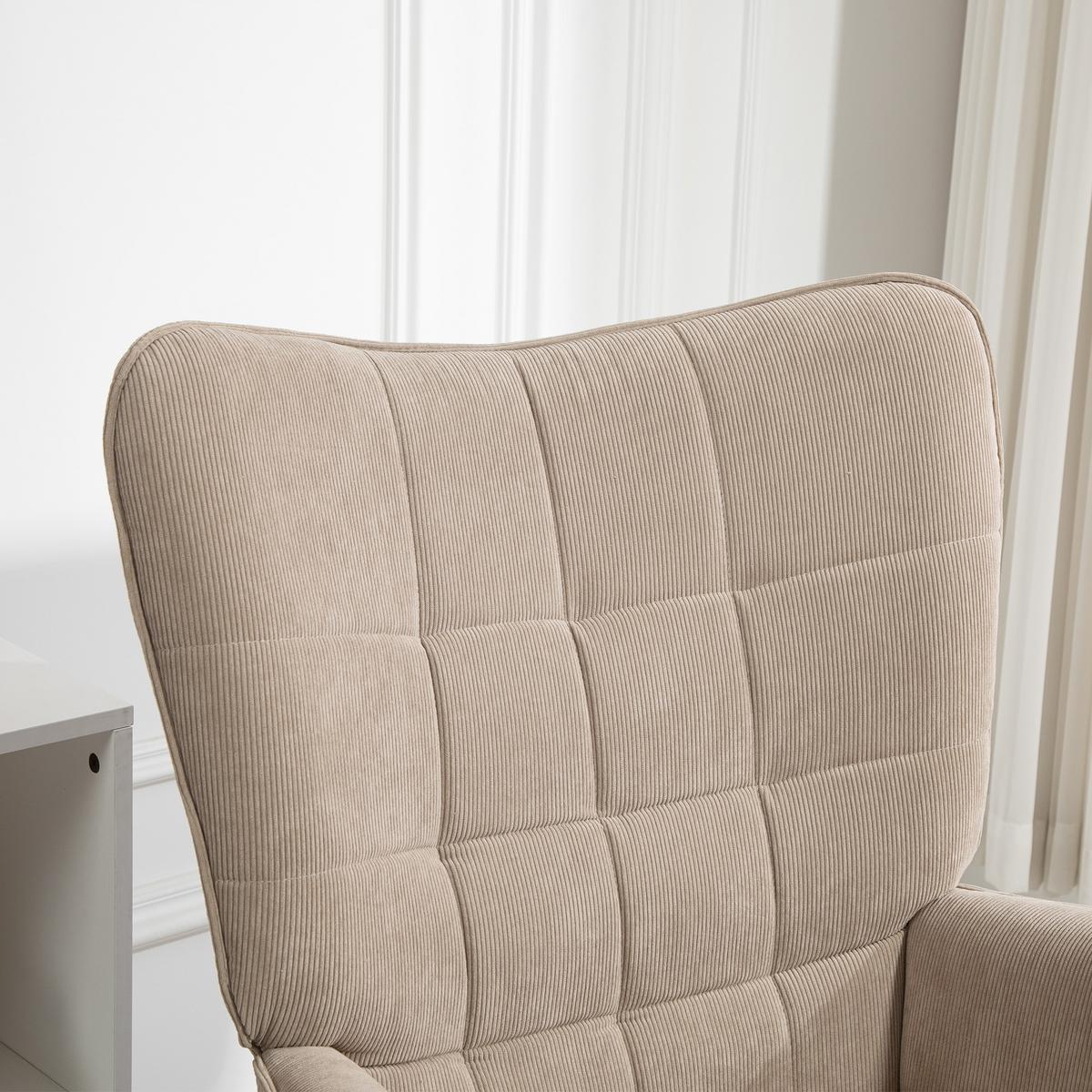 OHRENSESSEL mit Hocker, Relaxsessel, Polstersessel in Cord-Optik, mit Holzbeine - Hellbraun/Braun, Buchenholz/Textil (72/101/80cm) - HOMCOM