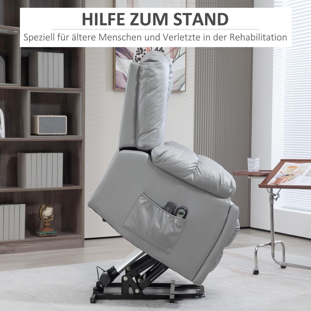 FERNSEHSESSEL mit Aufstehhilfe Elektrisch, Relaxsessel mit Liegefunktion Grau - Dunkelgrau, Textil (96/106/94cm) - HOMCOM