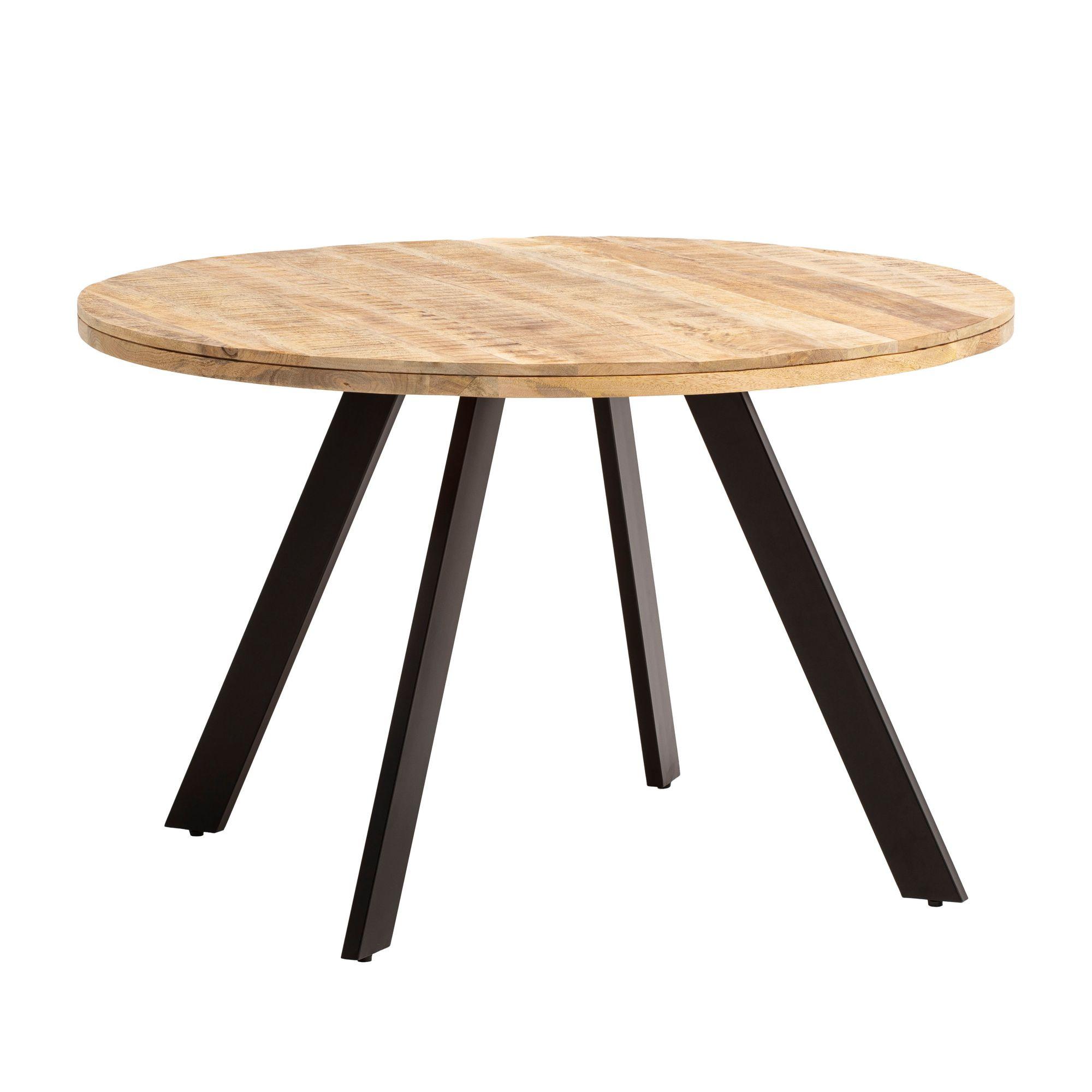 ESSZIMMERTISCH – Rund Mango Massivholz 120x120x76 cm Metallbeine - Schwarz/Braun, Holz/Metall (120/120/76cm) - KADIMA DESIGN