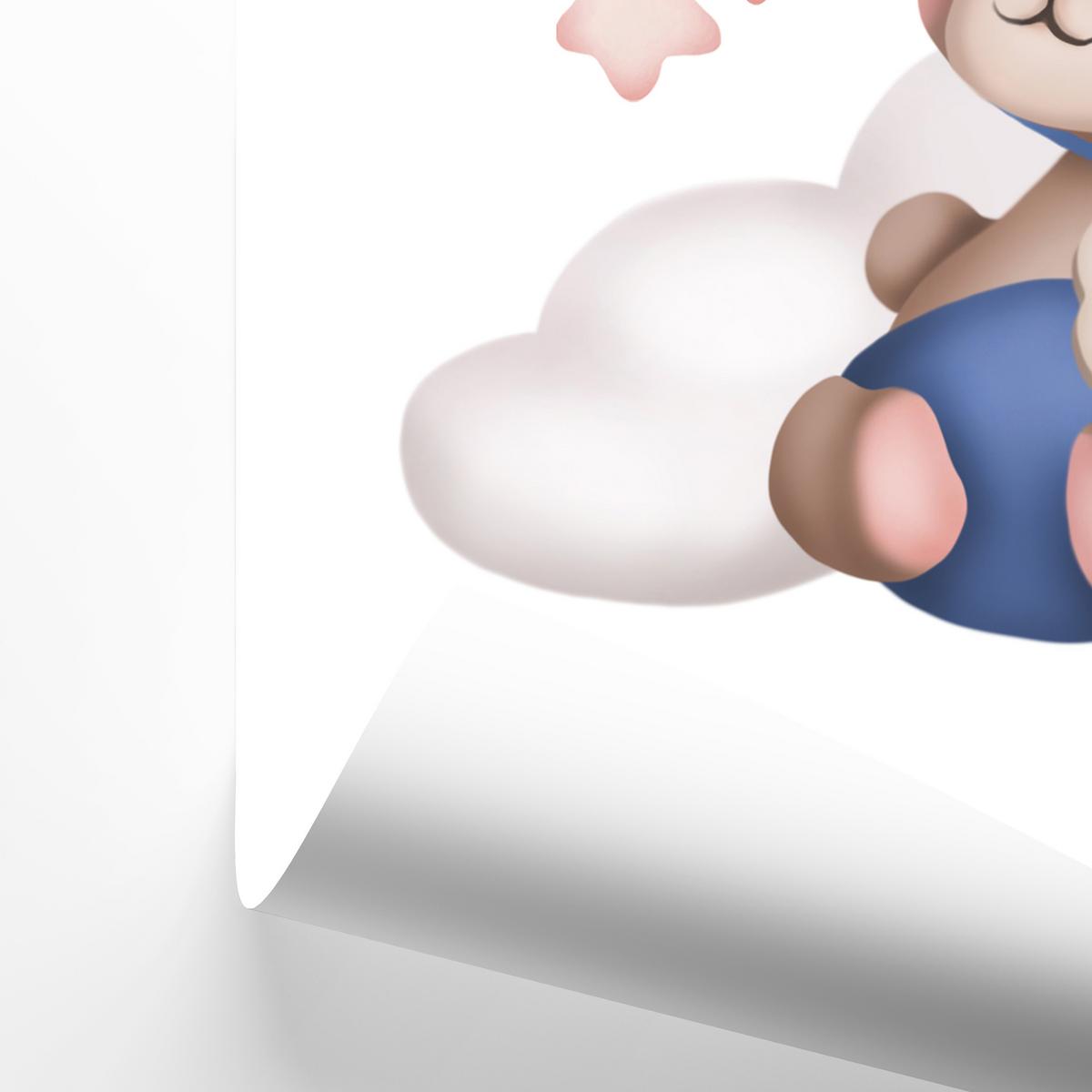 POSTER SET für Kinderzimmer Teddybären Ballons Sterne Wolken 3x Poster A4 21x30cm - Beige/Rosa, Papier (21/30/1cm) - Muralo