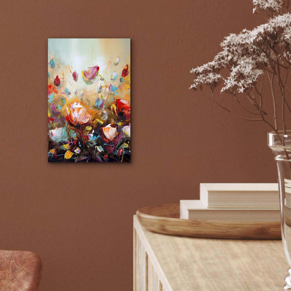 METALLBILD Blumen - Kunst - Natur - Ölgemälde 20x30 cm - Multicolor, Metall (20/30cm) - MuchoWow
