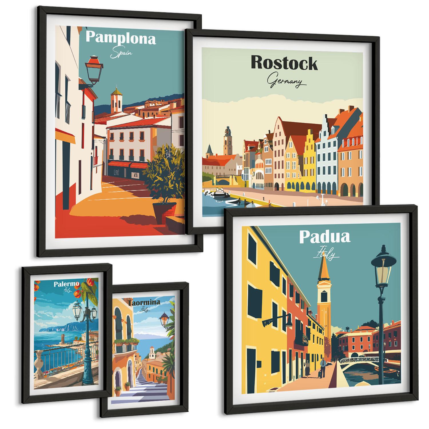 BILDER SET 5er Set - 50x50 cm & 20x30 cm & 40x60 cm Schwarzer Rahmen - Architektur der Küstenstädte - Schwarz, Kunststoff (40/60cm) - TULUP