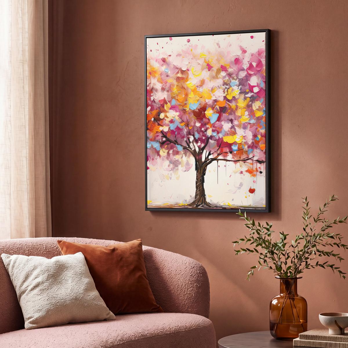 LEINWAND Bilder mit Rahmen - Aquarell - Baum - Kunst - Abstrakt - 70x100 - Multicolor, Textil (70/100cm) - MuchoWow