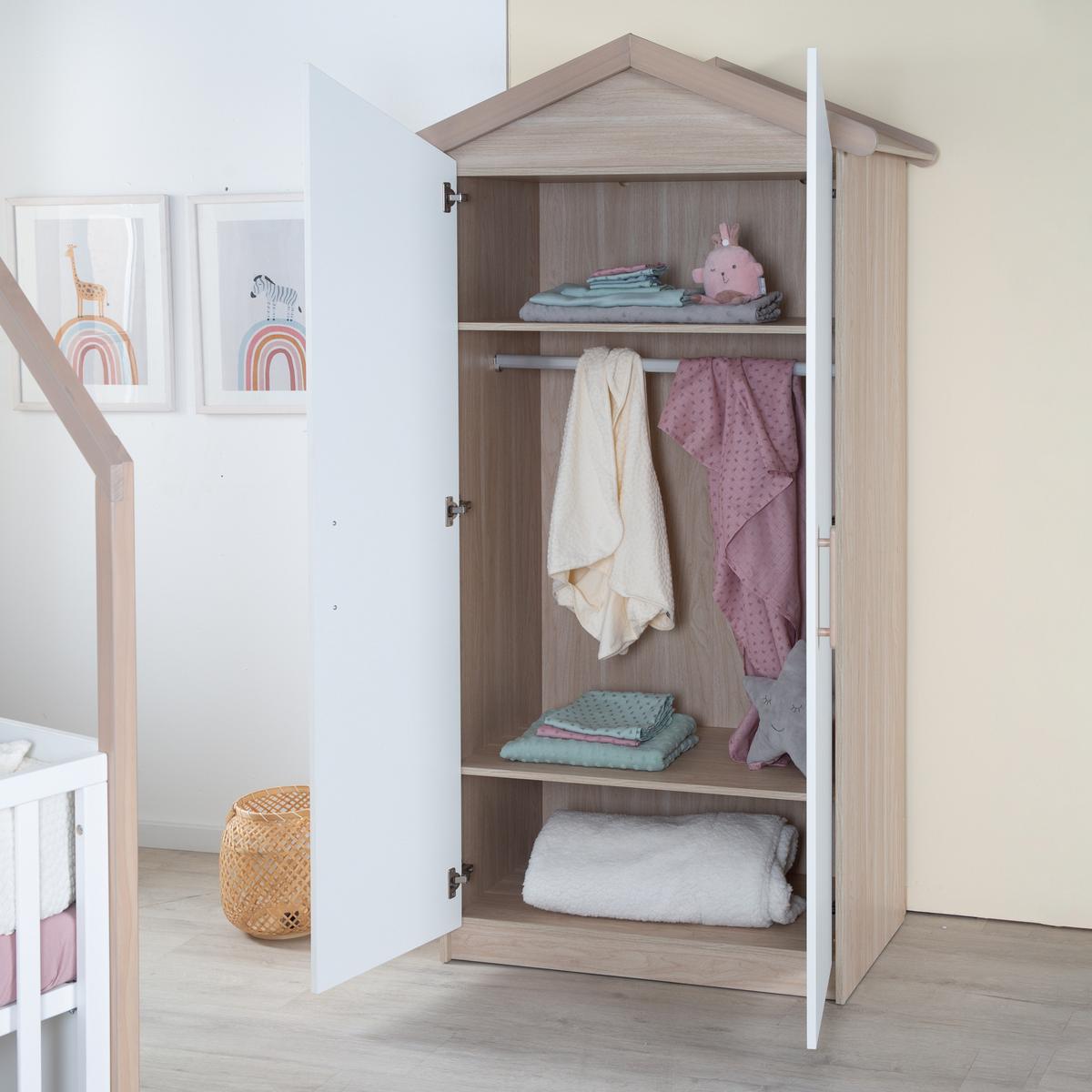 KINDERKLEIDERSCHRANK Cabane 2-türig - Eichefarben/Weiß, Holz/Holzwerkstoff (96/190/50cm) - Roba