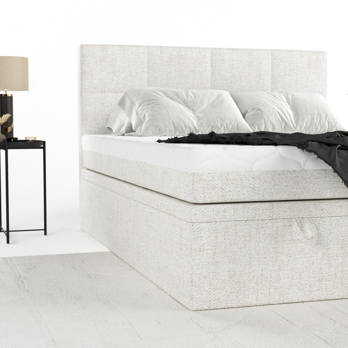 BOXBETT Tessa 180/200 cm Creme im Neve Stoff - Creme/Schwarz, Holz/Holzwerkstoff (180/200cm) - AltaBeds