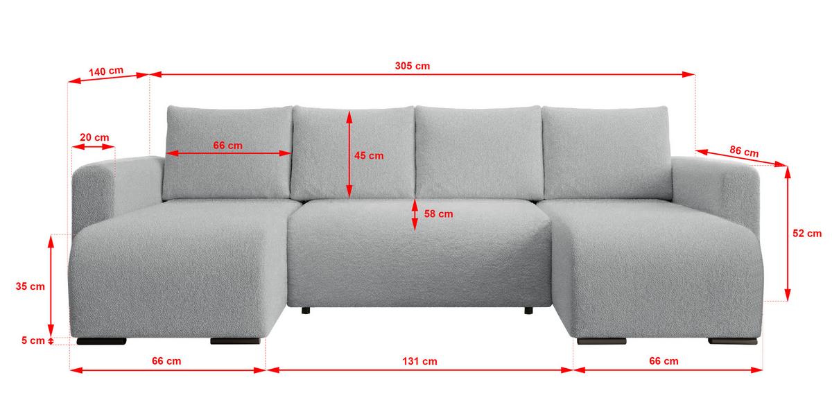 WOHNLANDSCHAFT DORA U mit Bettkasten und Schlaffunktion, U-Form, bequem - Grau, Textil (305/85/140cm) - Storez24